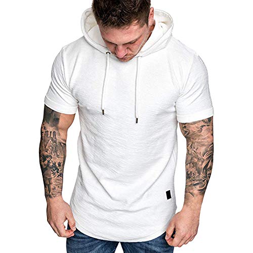 VANVENE Herren Pullover Hoodies Casual Kurzarm Kapuzenshirt Hipster Hip Hop Sweatshirt Gr. XL, weiß von VANVENE