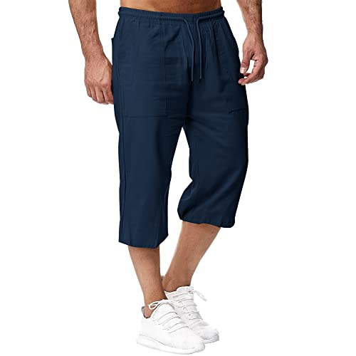 VANVENE Herren-Shorts, Baumwolle, Leinen, Sommer, lässig, lockere Passform, Cargohose, navy, XXL von VANVENE