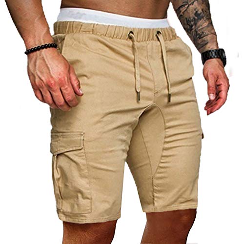 VANVENE Herren-Shorts, leger, Sport, Jogger, Shorts, Arbeit, Cargo-Shorts mit elastischer Taille Gr. XL, khaki von VANVENE