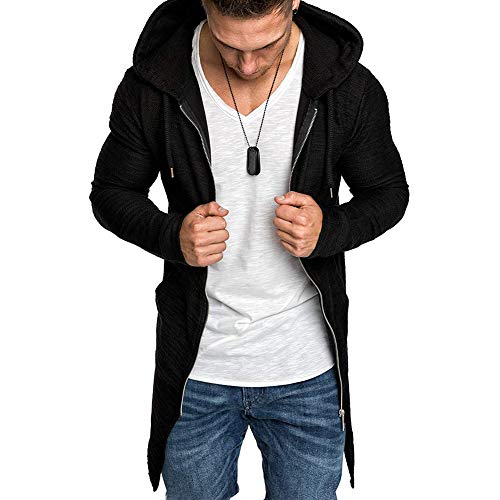 VANVENE Herren Full-Zip Hooded Sweatshirt Casual Lang Leicht Langarm Hoodie Sweat Schwarz L, Schwarz , L von VANVENE