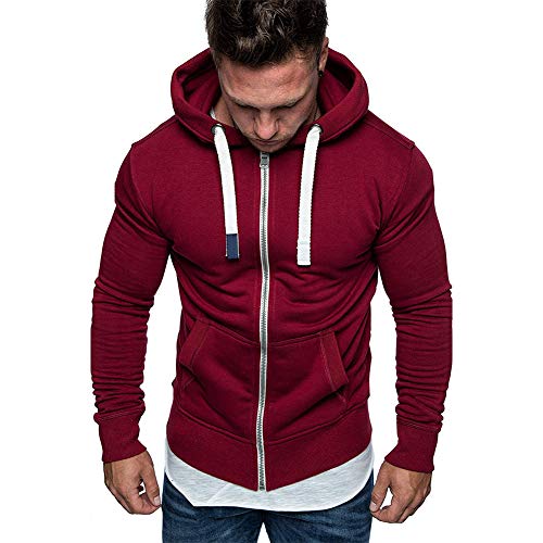 VANVENE Herren Sweatshirt mit Kapuze aus Fleece, lässig, leicht, lange Ärmel, Kapuzenjacke, Mantel, M-3XL Gr. L, rot von VANVENE