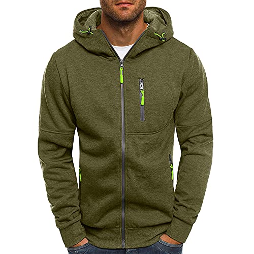 VANVENE Herren Zip Hoodie Sweatjacke Kapuzenjacke Kapuzenpulli mit Reißverschluss Grün XL von VANVENE