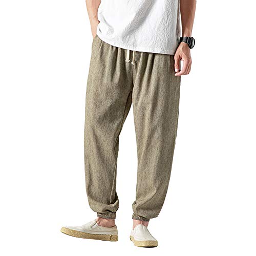 VANVENE Lässige Herren-Leinenhose, Baumwolle, leicht, locker, Strand, Yoga, weites Bein, Gelb, 5XL, gelb von VANVENE