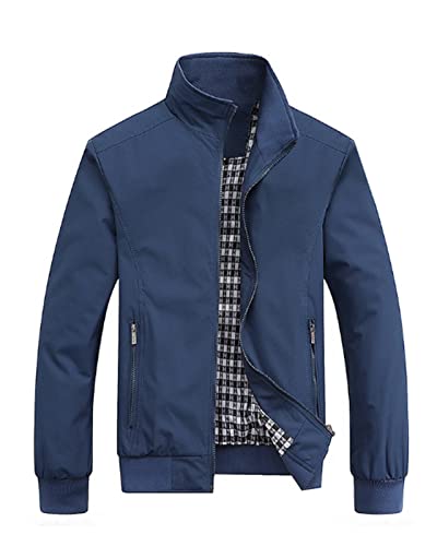 VANVENE VANVENE Lässige Sommer-Bomberjacken für Herren, durchgehender Reißverschluss, Regenmantel, Windjacke, wasserabweisend, leicht, Oberbekleidung, M-3XL, Marineblau von VANVENE