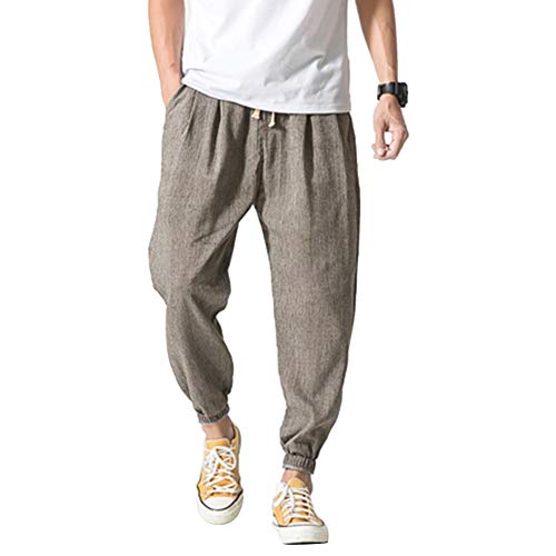 Vanvene Herren-Freizeithose aus Leinen, Baumwolle, leicht, locker, Strand, Yoga, weites Bein Gr. 36-41(XXL), grau von VANVENE