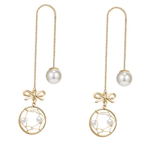VANZACK 1 Paar Schleifen Ohrringe mit Perlen Kreative Netzform Damen Ohrringe Stilvolles Schmuckstück für Besondere Anlässe für Modebewusste Frauen von VANZACK