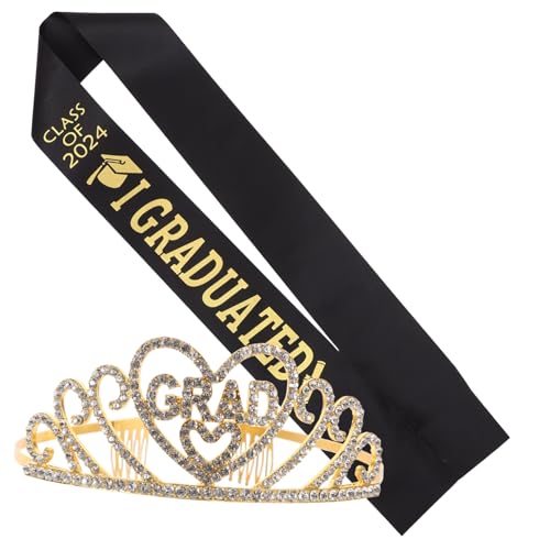 VANZACK 1 Satz Abschlusskrone Schärpe Goldene Tiara Schwarzes Etikett für Abschlussfeiern Stilvolle Partydekorationen Accessoires für Graduierte von VANZACK