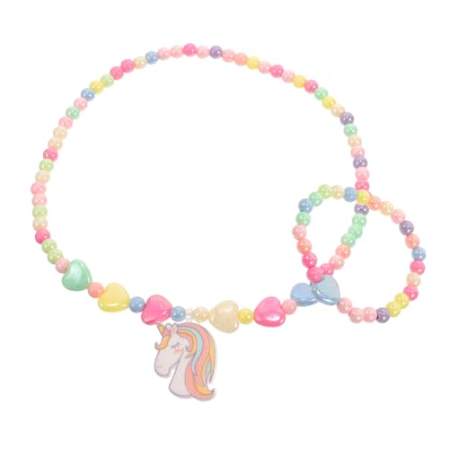 VANZACK 1 Satz Set Einhorn Halskette und Perlen Armband für Mädchen Schmuckset mit Entzückendem Design für Feiern Geburtstage und Täglichen Gebrauch von VANZACK