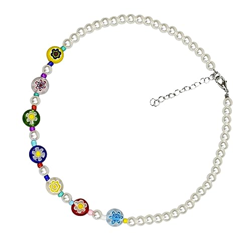 VANZACK Bunte Halskette Damen Perlenkette Mit Buntem Perlendekor Schlüsselbeinkette Modischer Halsschmuck Für Mädchen Kreative Halskette Für Valentinstag von VANZACK