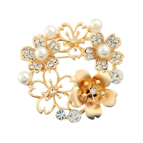 VANZACK 1 Stück Hollowed out Flower Brooch mit Perlen Eleganter Blumenkragen Pin für Damen Modisches Shirt Abzeichen Hochwertigem Goldaluminium als für Freunde und Familie von VANZACK