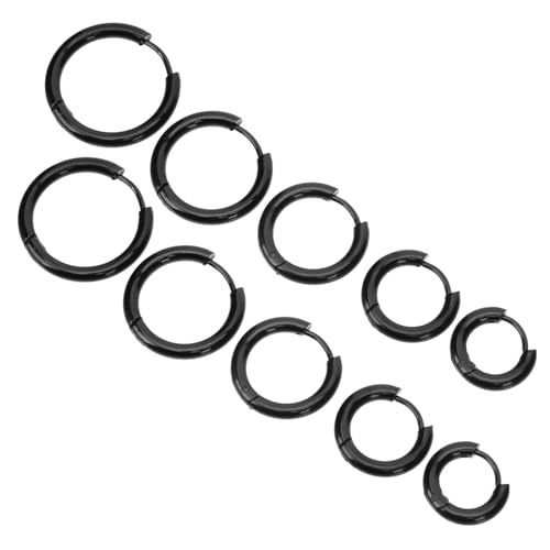 VANZACK 10 Stück Creolen Ohrringe Hypoallergen Runde Metall Ohrringe für Frauen Schwarz Schmuckset für von VANZACK