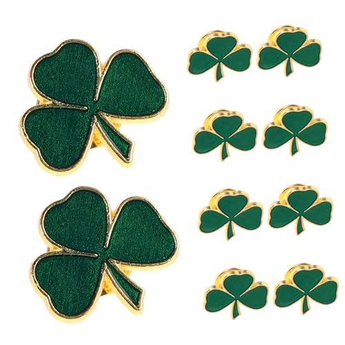 VANZACK 10stücke St Patrick's Day Grüner Dreiblättriger Glücksbringer Anstecknadel Robuste Legierung Einzigartiges Festdesign Tragbar Für Feierlichkeiten Und Kostüme von VANZACK