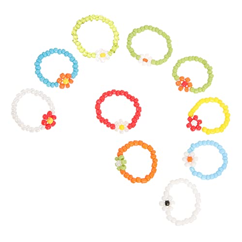 VANZACK 10 Stück Teiliges Bunter Blumenringe Handgefertigte Perlenringe für Frauen Süßes und Ästhetisches Schmuck Accessoire für Sommer Geeignet für Partys und Alltag von VANZACK