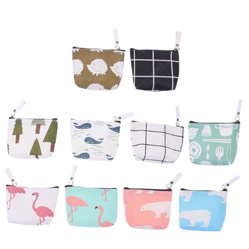 VANZACK 10 Stück Teiliges Cartoon Münzbeutel Kleine Canvas Geldbörse mit Reißverschluss Niedliche Schlüssel und Münztasche für Mädchen Kompakt Praktischer Organizer für Münzen und Karten von VANZACK
