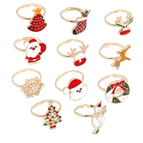 VANZACK 11 Stück Teiliges Weihnachts Finger Ring Cartoon Verstellbare Kinderringe für Party und Festliche Anlässe Bunte Karikatur Ringe für Mädchen und Jungen von VANZACK