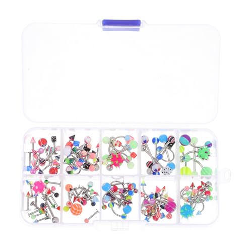 VANZACK 110 Stück Teiliges Body Piercing Schmuck mit Designs Edelstahl und flexiblen Zungenpiercings Nasenstecker Bauchnabelringe Modisch und angenehm für Damen und Herren von VANZACK