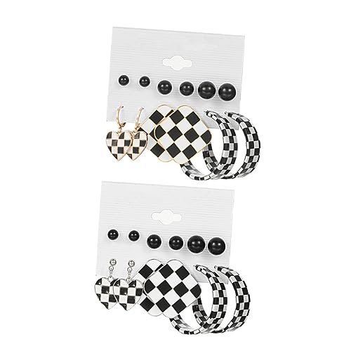 VANZACK 12 Paare Damen Ohrstecker Geometrisch Kariert Gestreift Modisch Leicht Kombinierbar Für Alltag Festival Party von VANZACK
