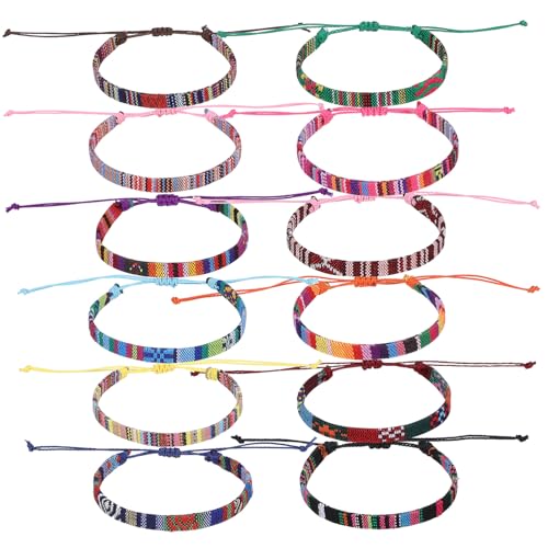 VANZACK 12 Stück Teiliges Geflochtener Surfer Knöchelarmbänder aus Baumwolle und Leinen Verstellbar Buntes Boho Fußkettchen für Damen für Sommer Strand Party und Alltag von VANZACK