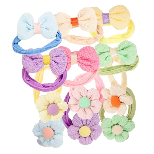 VANZACK 12 Stück Teiliges Haargummi Mädchen mit Elastischen Schonenden Haarbändern und Süßen Blumen Schleifenmotiven Geeignet für Feines Haar Ponytail Halter für Junge Mädchen und von VANZACK