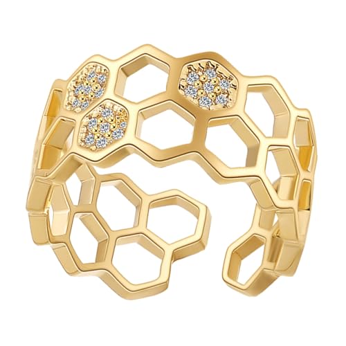 VANZACK Gold Offener Ring Mit Geometrischem Design Eleganter Finger Schmuck Für Damen Modischer Couple Ring Geschenkidee Für Freundinnen Und Besondere Anlässe von VANZACK