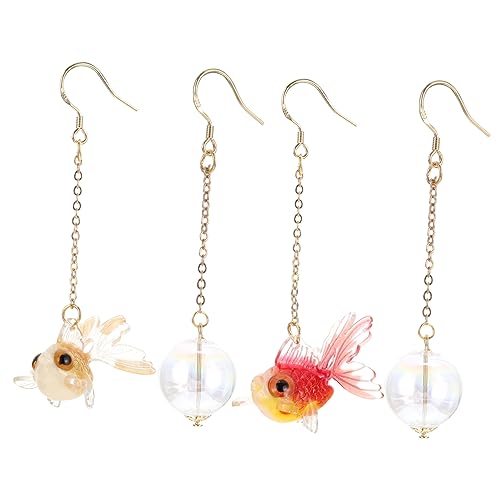 VANZACK 2 Paare Asymmetrische Goldfisch Ohrringe Silber mit Vergoldung Damen Ohrstecker Eleganter Schmuck Harzdekor Leichter Statement Ohrschmuck für Besondere Anlässe von VANZACK