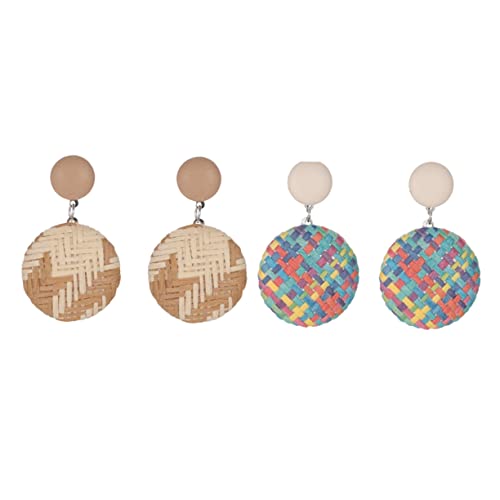 VANZACK 2 Paare Ethnische Geflochtene Stroh Ohrringe im Bohemian Stil Retro Dangle Ohrringe für Frauen für Alltag und Besondere Anlässe von VANZACK