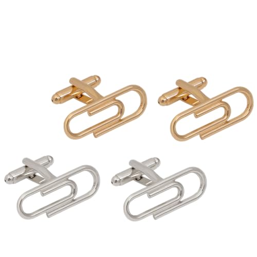 VANZACK 2 Paare Manschettenknöpfe in Papierclip Form für Herren Kreative Design Manschettenknöpfe Gold Silber für Business und Festliche Anlässe von VANZACK