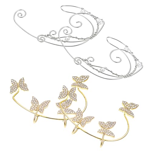 VANZACK 2 Paare Ohrklemmen Schmetterling Ohrmanschetten Ohrclips für Damen Teens Glänzend mit Strass Modischer Ohrschmuck Geschenkidee von VANZACK