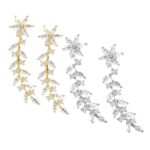 VANZACK 2 Paare Ohrkletterer mit Funkelnden Strassblumen Stilvolle Statement Crawler Ohrringe in Weißgold und Gold Modischer Schmuck für Damen für Hochzeit Party und Alltag von VANZACK