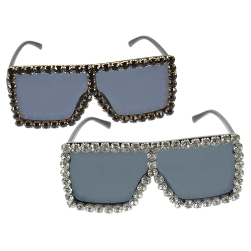 VANZACK 2 Stck. Quadratische Damen Sonnenbrillen mit Strass Trendige Party Sonnenbrillen für Frauen für Festivals und Freizeit VANZACK 2 Stck. Quadratische Damen Sonnenbrillen mit Strass Trendige Party Sonnenbrillen für Frauen für Festivals und Freizeit von VANZACK