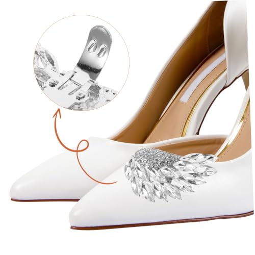VANZACK 2 Stück Abnehmbare Strass Schuhclips Flügel Design Langlebige Zinklegierung DIY Hochzeits Party Schuhschmuck für Damen High Heels und Sandalen Silberfarben von VANZACK