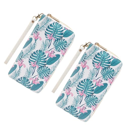VANZACK 2 Stück Damen Geldbörse Synthetischem Multifunktionale Clutch mit Doppeltem Reißverschluss Mode Geldbörse mit Blumenmuster für Partys von VANZACK