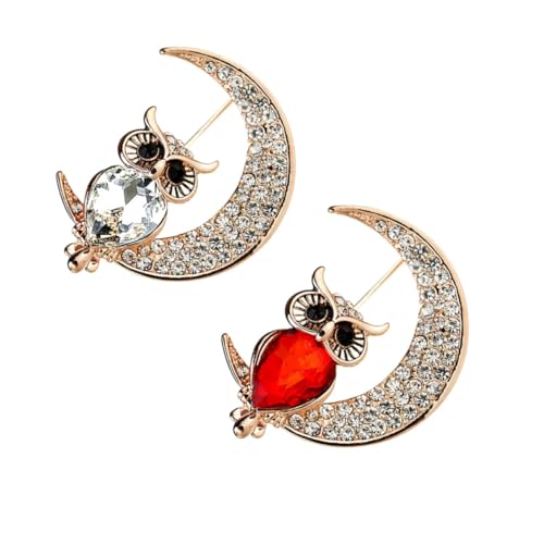 VANZACK 2 Stück Elegante Damen Brosche Eulen Design mit Funkelnden Kristallen Legierter Schmuck Farbenfrohe Öl Effekt Veredelung Leichte Anstecknadeln für Kleidung und Accessoires Weiß von VANZACK