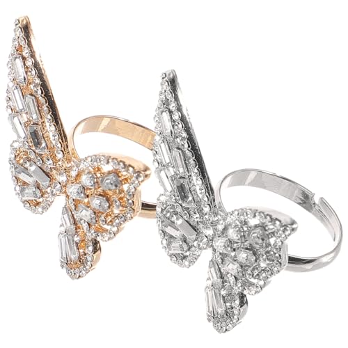 VANZACK 2 Stück Eleganter Schmetterlingsringe für Damen Modische Fingerringe mit Funkelnden Strasssteinen Langlebige Legierung Glatte Oberfläche Stilvolle Accessoires in Silber und Gold von VANZACK