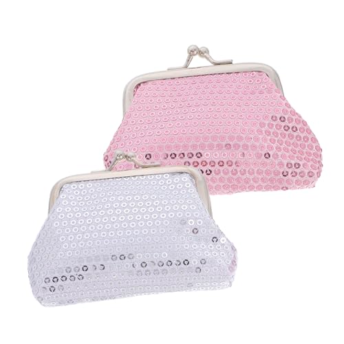 VANZACK 2 Stück Geldbörsen mit Pailletten Mini Portemonnaie mit Kiss-Lock Verschluss Glitzerndes Kompakt Leichtes Mädchen Portmonee Praktische Münztasche für Alltag Party und von VANZACK