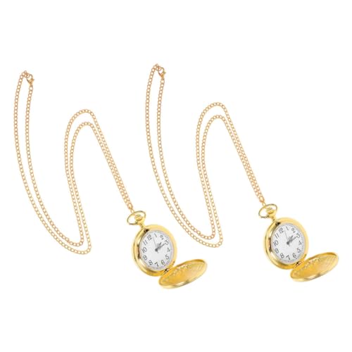 VANZACK 2 Stück Große Quarz Taschenuhr Halskette für Damen und Herren Doppelseitig Poliert mit Glattem Finish Modisches Vintage Anhänger Uhr Schmuck für Alltag Party und Hochzeit von VANZACK
