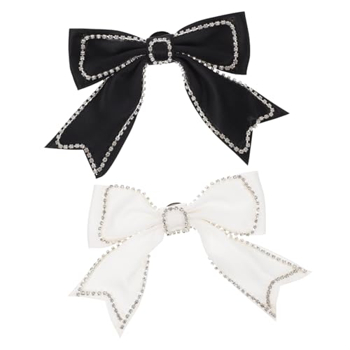 VANZACK 2 Stück Handgemachte Schleifenbrosche mit Strass für Haarspangen und Kleidung Dekorative Accessoires Schwarz und Weiß für Partys und Besondere Anlässe von VANZACK