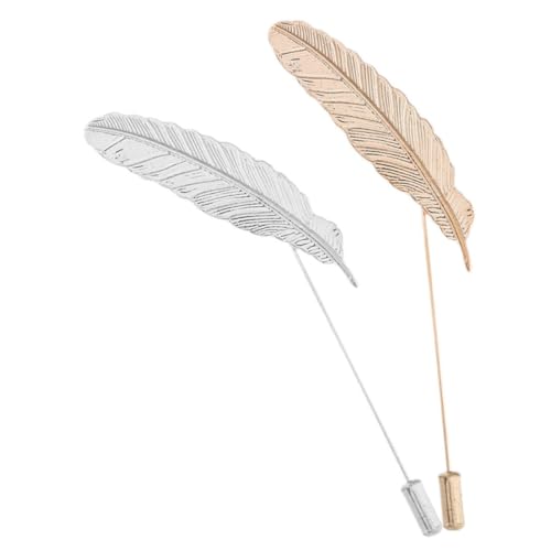 VANZACK 2 Stück Herren Kragennadeln Vintage Federform Broschen Pins Robuste Krawattenhalter Anzug Accessoires Silber und Gold Wiederverwendbar und Dekorativ für Hemdkragen von VANZACK