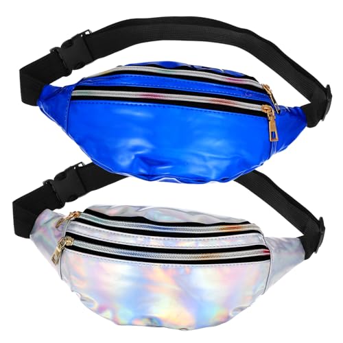 VANZACK 2 Stück Holografische Bauchtaschen Damen mit Verstellbarem Gürtel Große Kapazität Stylische Bauchtasche Metallic für Party Festival und Alltag Vielseitig Tragbar als Schulter von VANZACK