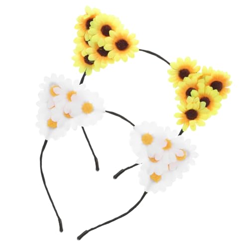 VANZACK 2 Stück Katzenohren Haarschmuck mit Blumen Haarreif für Frauen Geeignet für Partys Feiertage und Fotografie Gelb und Weiß von VANZACK