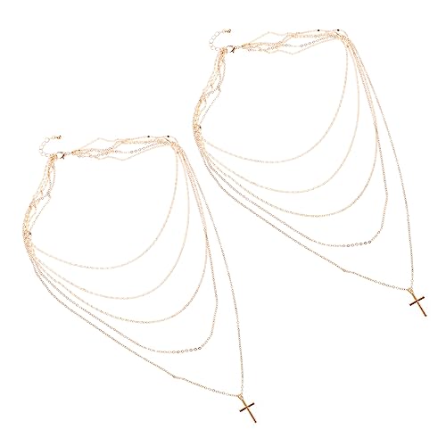 VANZACK 2 Stück Mehrschichtige Kreuz Anhänger Halskette für Damen Einzigartige Schmuckstücke für für Strand Party und Alltag von VANZACK