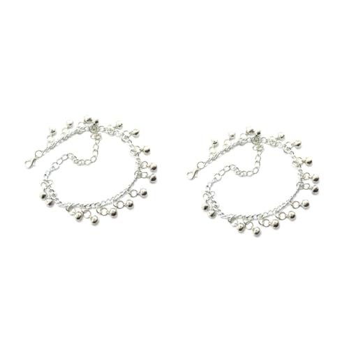 VANZACK 2 Stück Multilayer Bell Fußkettchen Damen Verstellbare Silberfarbene Schmuckkette mit Glocken Attraktives Fußschmuck Accessoire für Party und Alltag von VANZACK