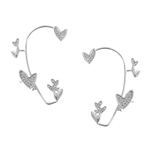 VANZACK 2 Stück Ohrclip Herz mit Strass nicht Durchstochen Modischer Ohrschmuck Langlebig für Party Hochzeit Alltag Silberfarben Stilvoll und Auffällig von VANZACK
