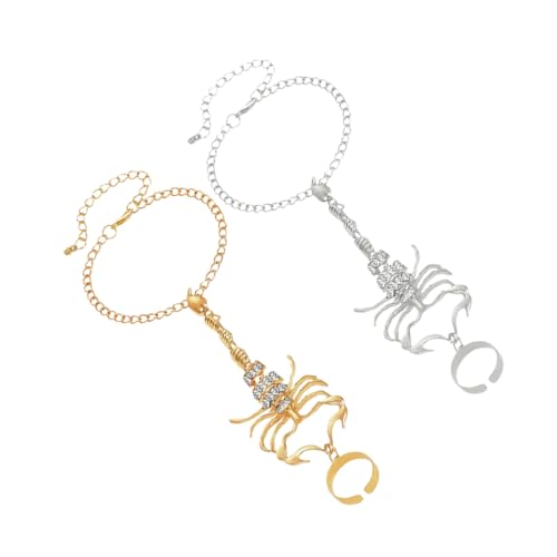 VANZACK 2 Stück Punk Stil Ring Armband Handkette Finger Ring Hand Schmuck für Damen und Partys Modisch Komfortabel und Leicht zu Tragen von VANZACK