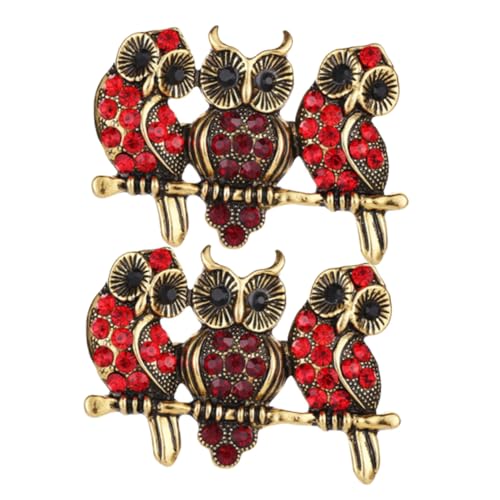 VANZACK 2 Stück Rote Eulenbroschen aus Langlebiger Legierung mit Funkelnden Strasssteinen Niedliches Retro anstecknadel Damen Vintage Tier Schmuck für Kleidung Geschenkidee für Frauen und von VANZACK