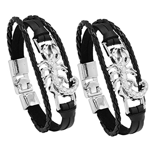 VANZACK 2 Stück Scorpion Armband Herren PU Metall Punk Gothic Stil Verstellbar Persönlichkeits Schmuck für Hip Hop Streetwear von VANZACK