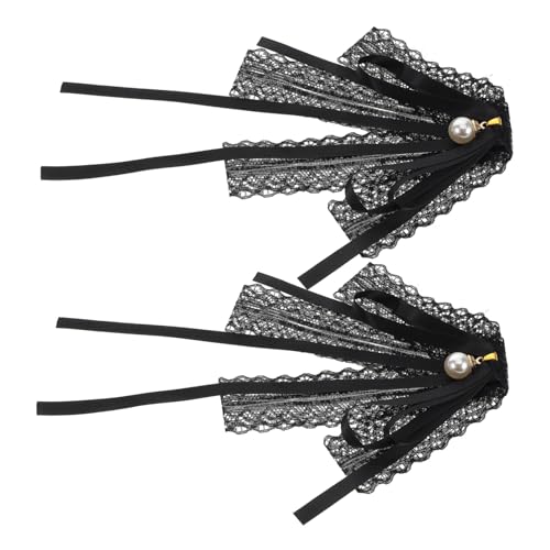 VANZACK 2 Stück Spitzen Brosche mit Perlen und Schleife Vielseitige Anstecknadel Spitzen Design Schwarzes Feminines Accessoire für Hochzeit und Party von VANZACK