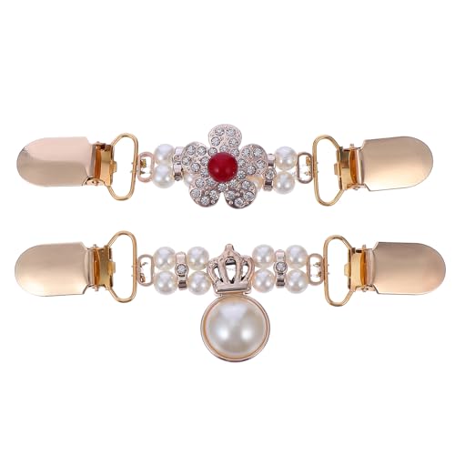 VANZACK 2 Stück Strickjacken Clips Legierung mit Perlen und Strass Universelle Broschen für Cardigans und Schals Pullover Verschlüsse im Set Langlebig und Schonend für Kleidung von VANZACK