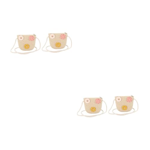 VANZACK 2 Stück Strohtasche mit Blumen-dekor Handgewebte Umhängetasche Leichte Schultertasche für Mädchen Langlebige Strandtasche Süße Mini Crossbody Bag für Sommer und Alltag von VANZACK