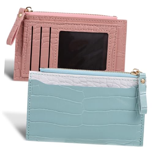 VANZACK 2 Stück Teiliges Damen Geldbörse Krokodilprägung PU Material Langlebig Münzgeldbörse mit Kartenfächern Blau und Modisch und Praktisch für Alltag und von VANZACK